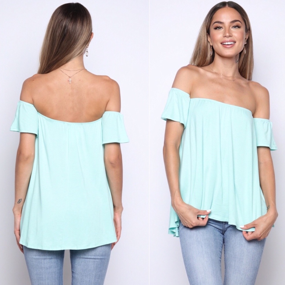 AQUA OFF SHOULDER HIGH/LOW TOP